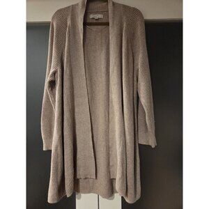 LOFT Plus Size 24/26 Beige Ribbed Open Front Long Cardigan Sweater